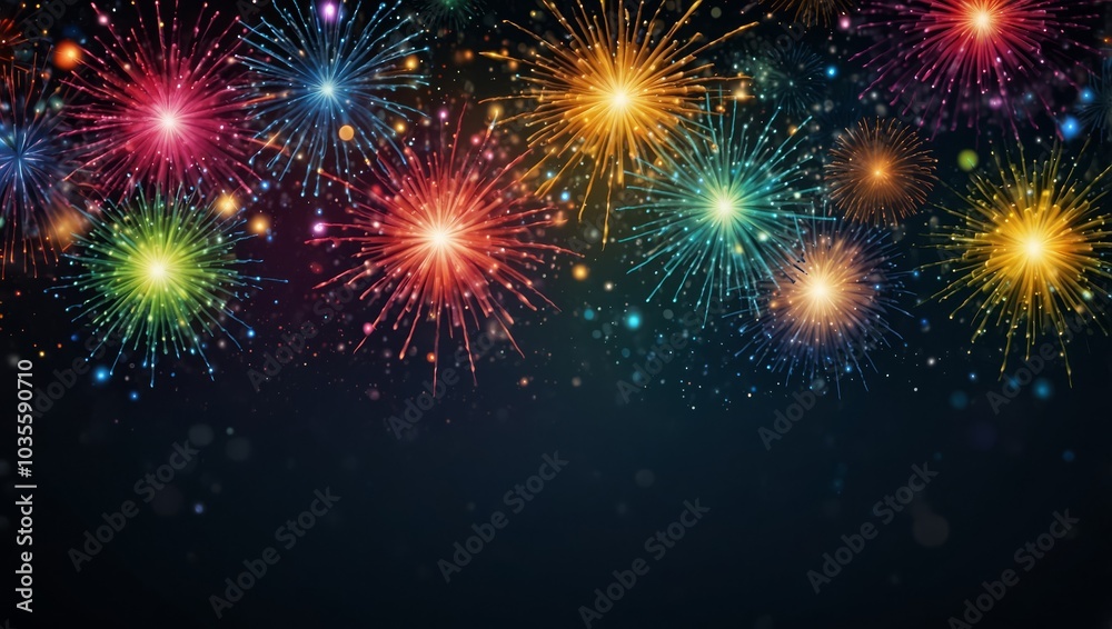 Naklejka premium Abstract new year background with colorful fireworks and christmas lights
