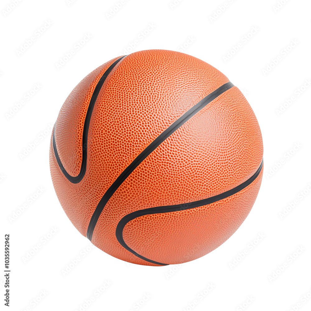 Fototapeta premium Orange basketball with black lines, isolated on white background. Perfect for sports, fitness, and active lifestyle themes.
