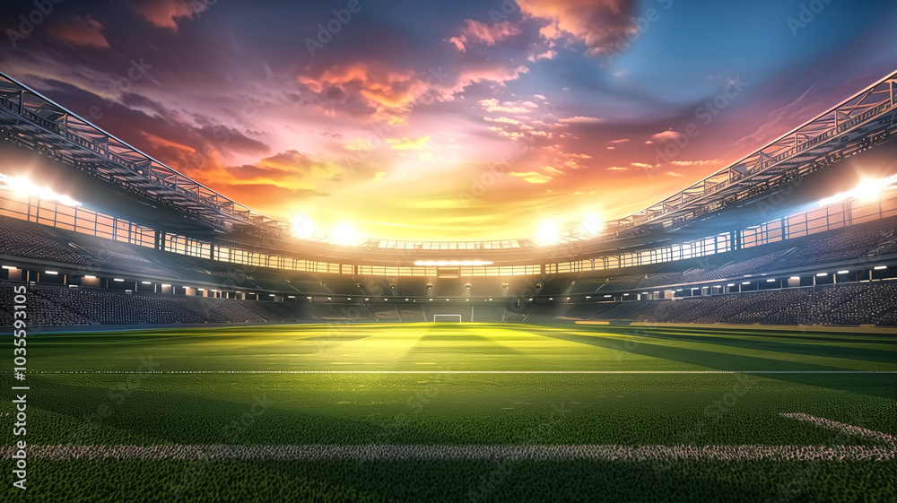 Modern football stadium at sunset – bright stadium lights t… Modern football stadium at sunset – bright stadium lights t…