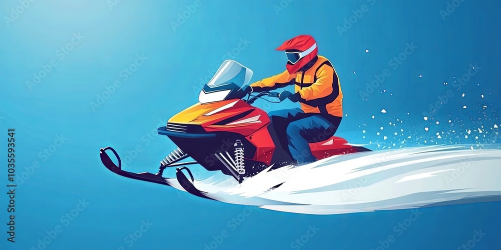 Snowmobile Rider Speeding Through Winter Landscape