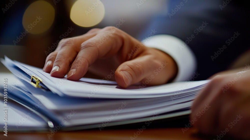 consultants hand resting on stack of papers, ready for review consultants hand resting on stack of papers, ready for review