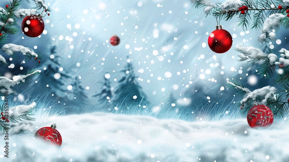 On a dark background are Christmas tree decorations, snowflakes, and a Christmas tree. In the center, in gold, is written On a dark background are Christmas tree decorations, snowflakes, and a Christmas tree. In the center, in gold, is written