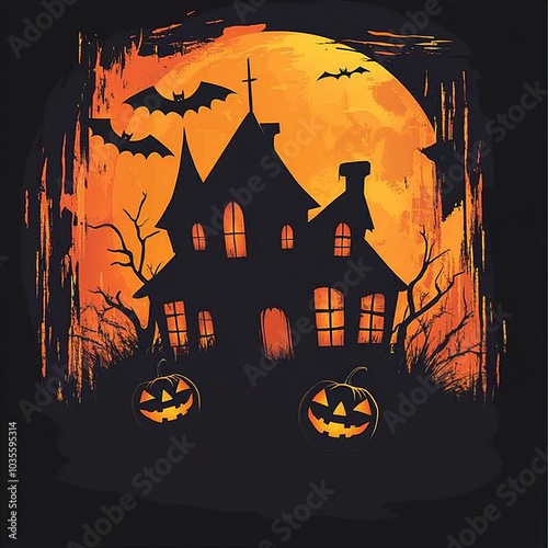 scary foggy house Halloween party poster vector template photo