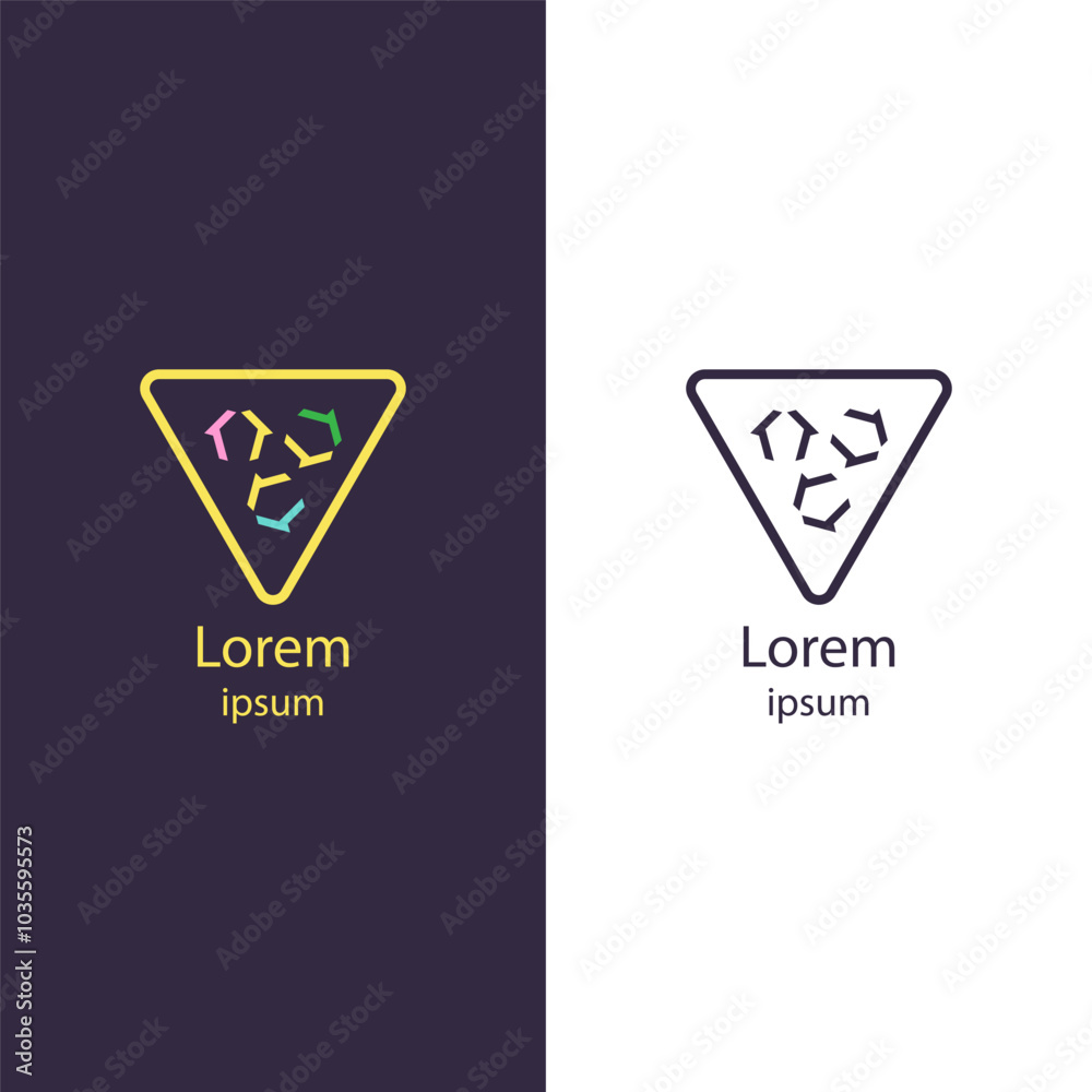 Modern triangular logo with geometric shapes and connecting elements, ideal for branding, technology, or creative industries. Modern triangular logo with geometric shapes and connecting elements, ideal for branding, technology, or creative industries.
