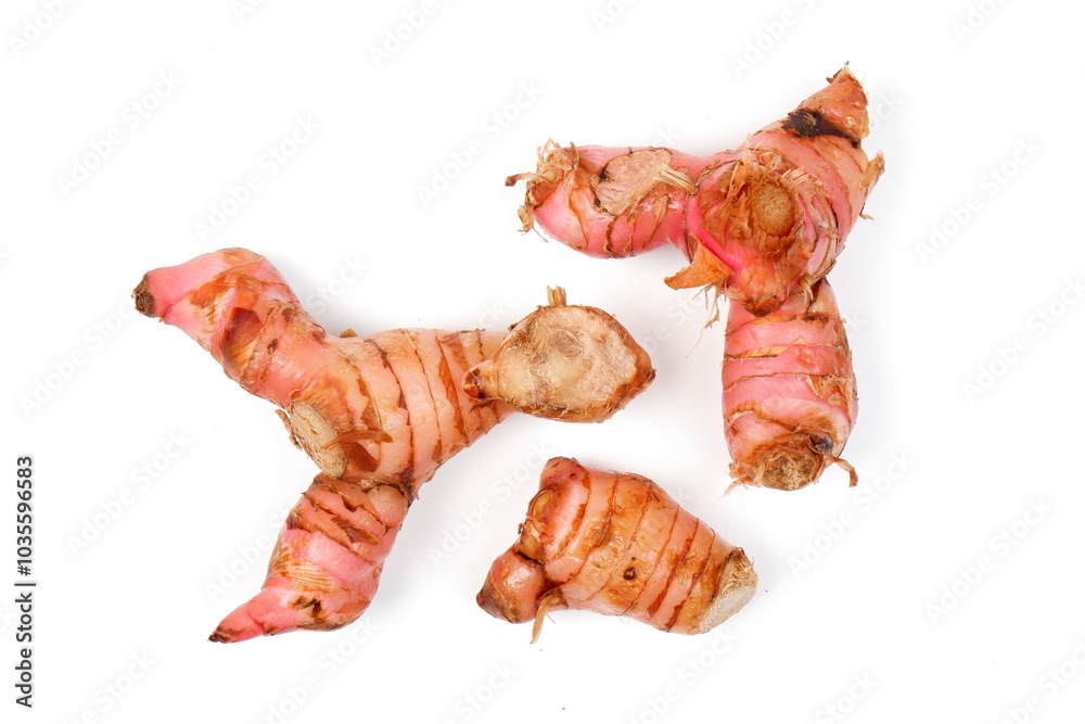 top view Fresh galangal root isolated on white background. Herb for cooking or traditional medicine top view Fresh galangal root isolated on white background. Herb for cooking or traditional medicine