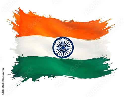 Painted Indian flag brush stroke on transparent background