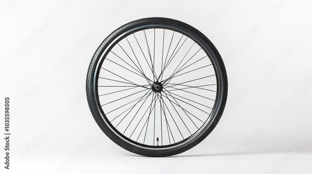 Naklejka premium Black Bicycle Wheel with Spokes on White Background