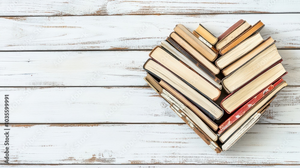 Stacked Books Forming a Heart Shape on a Rustic Background Stacked Books Forming a Heart Shape on a Rustic Background