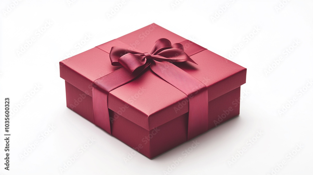 Obraz premium Red Gift Box With Satin Ribbon Bow Present Celebration Surprise Holiday Special Occ
