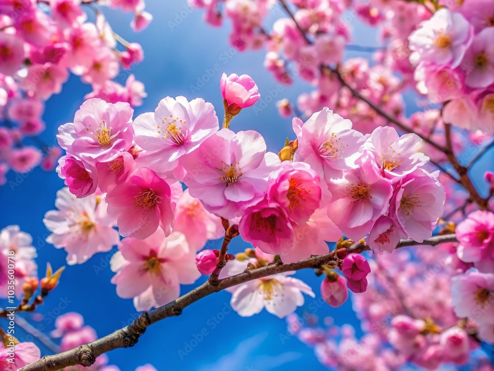 Obraz premium Tranquil Pink Cherry Blossom Tree Against a Blue Sky - Nature's Serenity