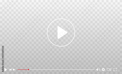 Multimedia video player template on checkered background for online cinema, video live streaming, social media interface vector