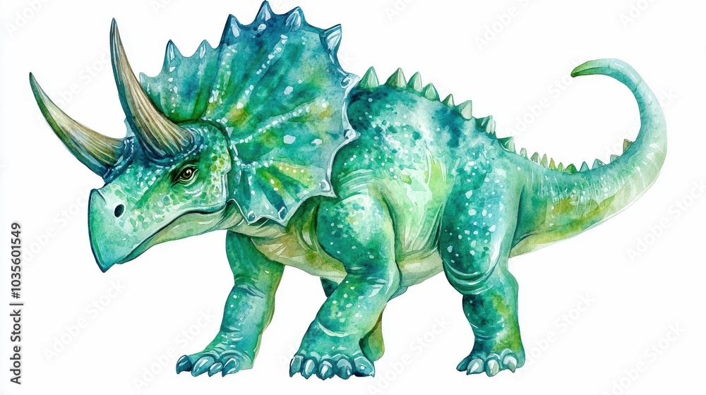 A detailed illustration of a colorful Triceratops dinosaur on a white isolate background. A detailed illustration of a colorful Triceratops dinosaur on a white isolate background.