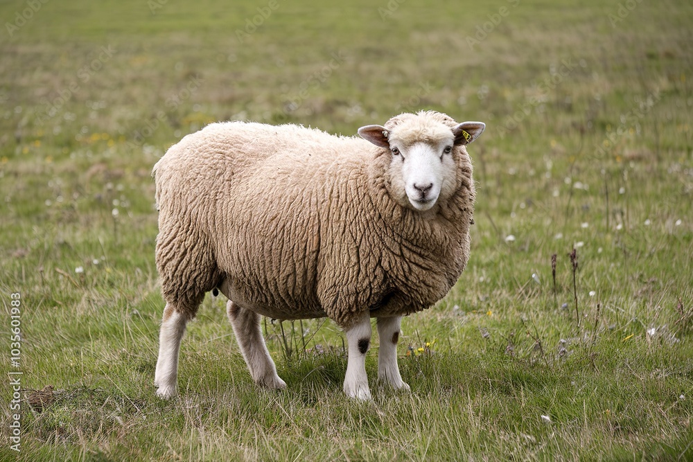 A fluffy brown sheep standing in a grassy field A fluffy brown sheep standing in a grassy field