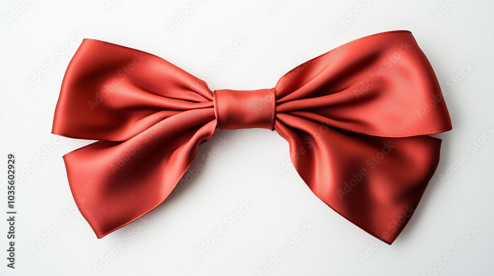 Red Satin Bow on White Background Gift Wrapping Decoration Holiday Red Satin Bow on White Background Gift Wrapping Decoration Holiday