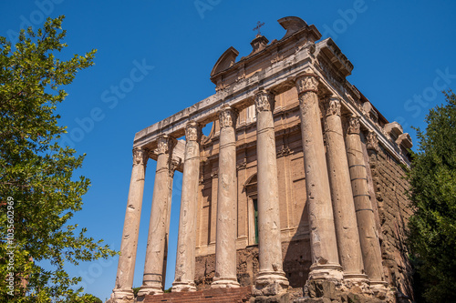 Ruins of the Antoninus and Faustina Temple inside the Roman Forum. photo