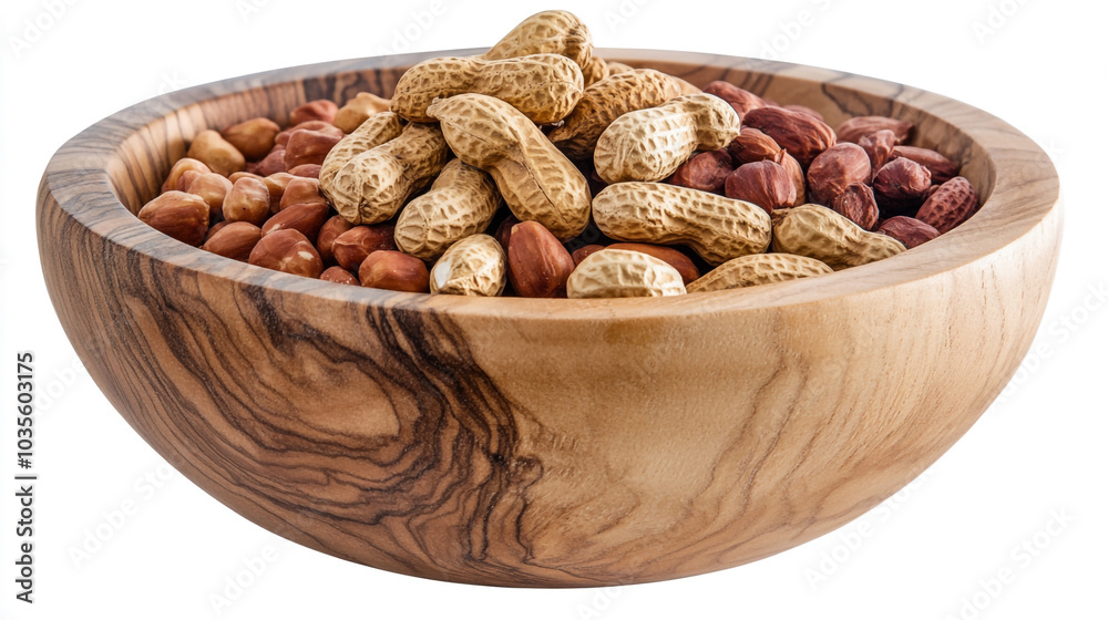 Wooden Bowl Filled with Shelled Peanuts and Roasted Peanuts Wooden Bowl Filled with Shelled Peanuts and Roasted Peanuts