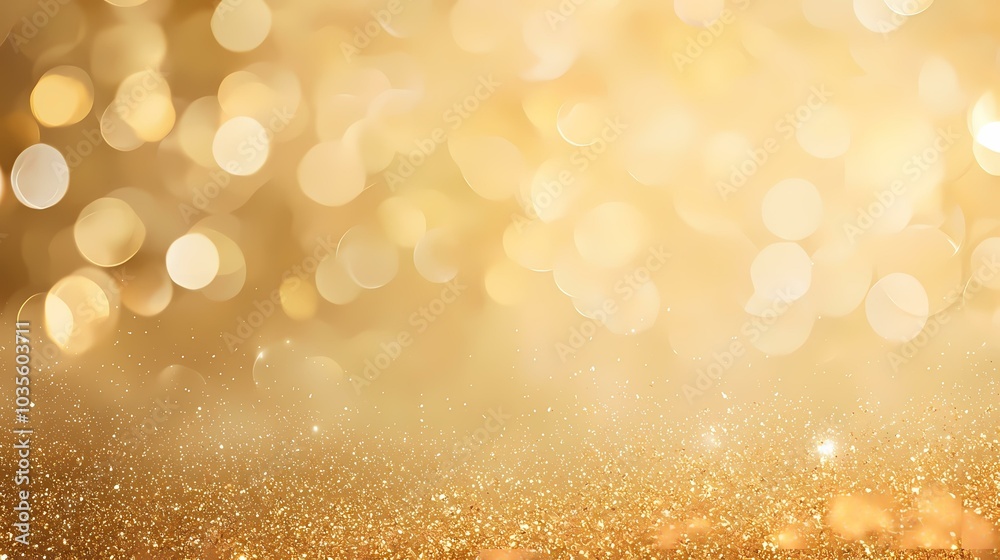 A blurry background of golden bokeh and sparkling glitter. A blurry background of golden bokeh and sparkling glitter.