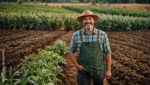 Farming, spade and portrait of man or farmer in agriculture, sustainable garden or small business owner in field. Farm, land and face of happy person with plants, eco friendly and agro sustainability