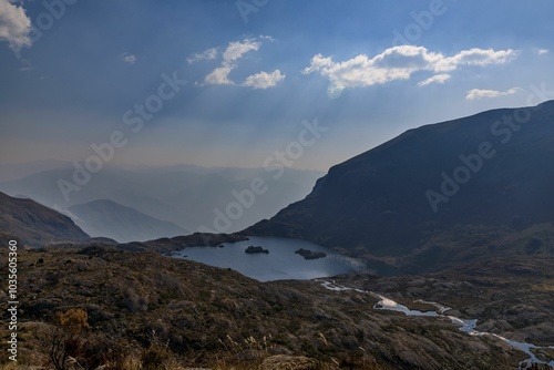 Mountain lake under a clear blue sky