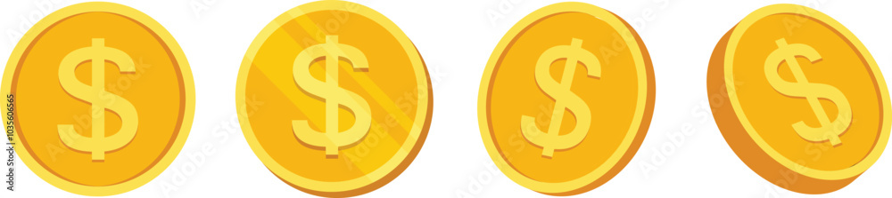 Gold coin icon. Golden dollar coin symbol. Set of coin icon flat style isolated on white background. Symbol of money, investment, wealth and currency Gold coin icon. Golden dollar coin symbol. Set of coin icon flat style isolated on white background. Symbol of money, investment, wealth and currency