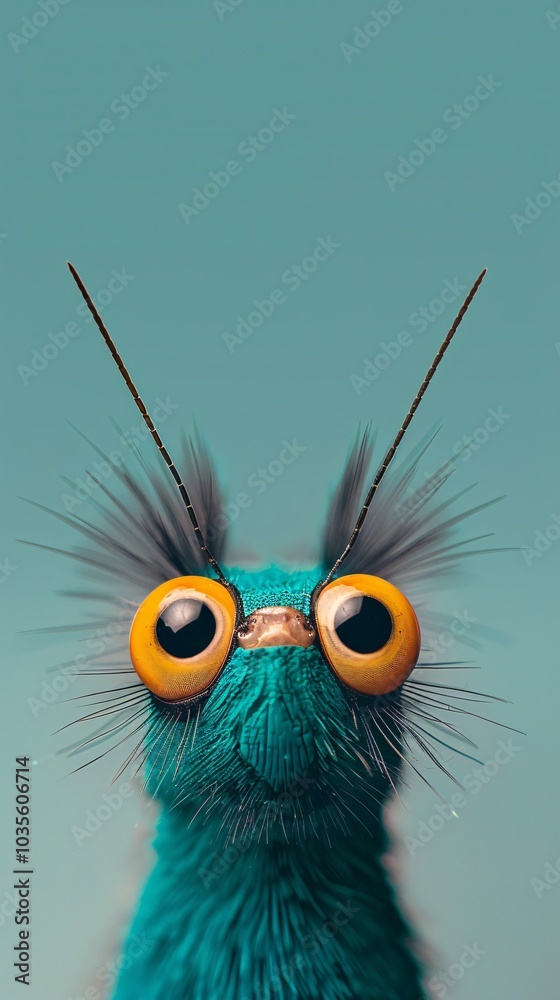 A Close-Up of a Blue Insect with Orange Eyes A Close-Up of a Blue Insect with Orange Eyes