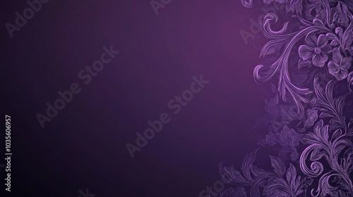 Elegant violet-purple backdrop adorned with intricate lace-inspired floral patterns on the left, ideal for creating sophisticated banners or poster templates.