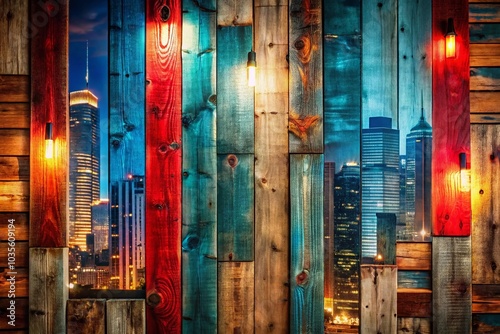Urban Exploration: Colorful Blue, White, and Red Wooden Plank Wall Texture