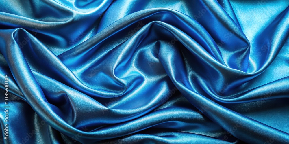 Fototapeta premium Abstract Drapery of Smooth, Flowing Blue Fabric, Creating a Swirling, Textured Background