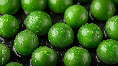 Fresh Green Peas with Dew Drops - Macro Photography