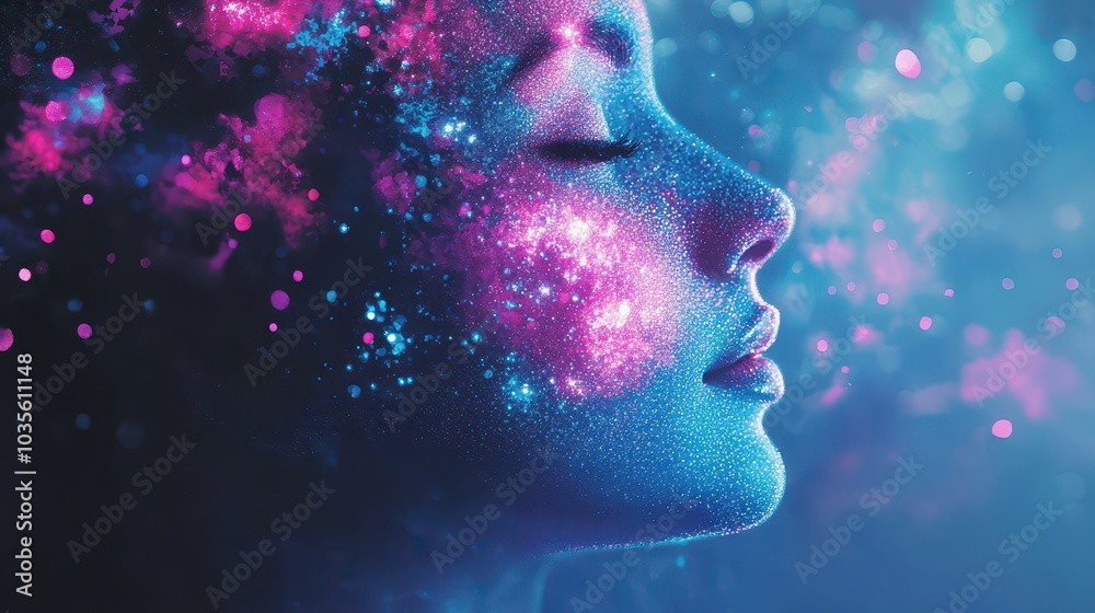 Magical cosmic woman silhouette with sparkling stars Magical cosmic woman silhouette with sparkling stars