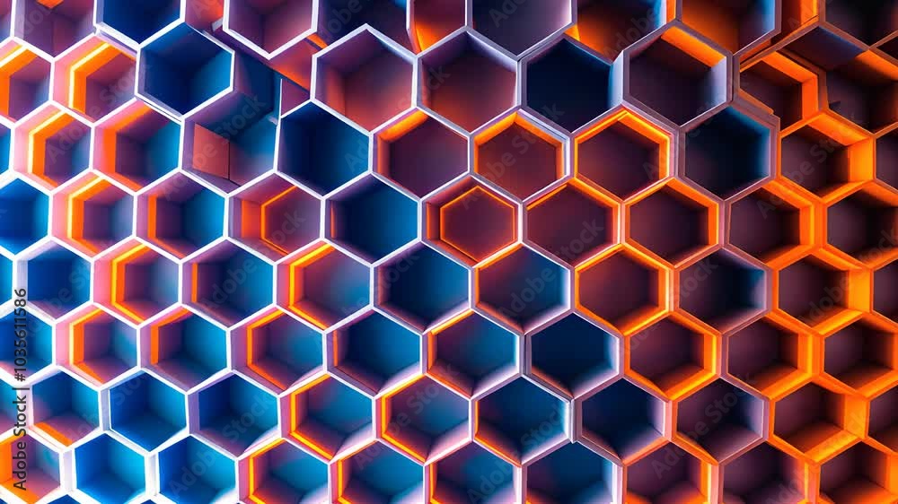 Abstract Glowing Hexagonal Pattern in Blue and Orange Hues
Abstract Glowing Hexagonal Pattern in Blue and Orange Hues