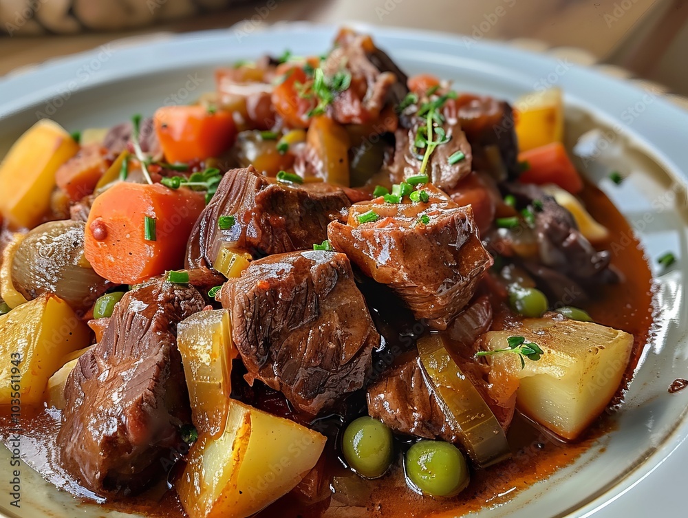 Hearty Beef Stew: A Balanced Meal with Vegetables and Potatoes