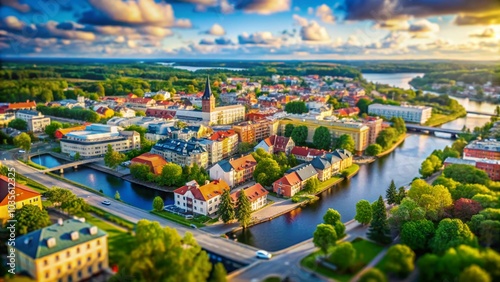 Aerial View of Karlstad City, Sweden with Stunning Bokeh Effect for a Dreamy Landscape Capture