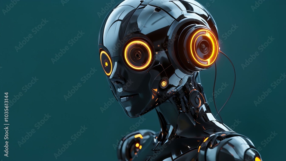 Portrait of Futuristic Humanoid Robot with Glass Visor on Dark Background. Human-Like Robot Powered by Artificial Intelligence. Next-Generation AI Enhanced Industrial Humanoid Robot Portrait of Futuristic Humanoid Robot with Glass Visor on Dark Background. Human-Like Robot Powered by Artificial Intelligence. Next-Generation AI Enhanced Industrial Humanoid Robot