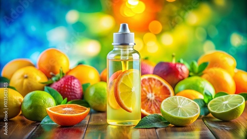 Vaping Liquid Bottle with Citrus Fruits Flavor - Tilt-Shift Photography