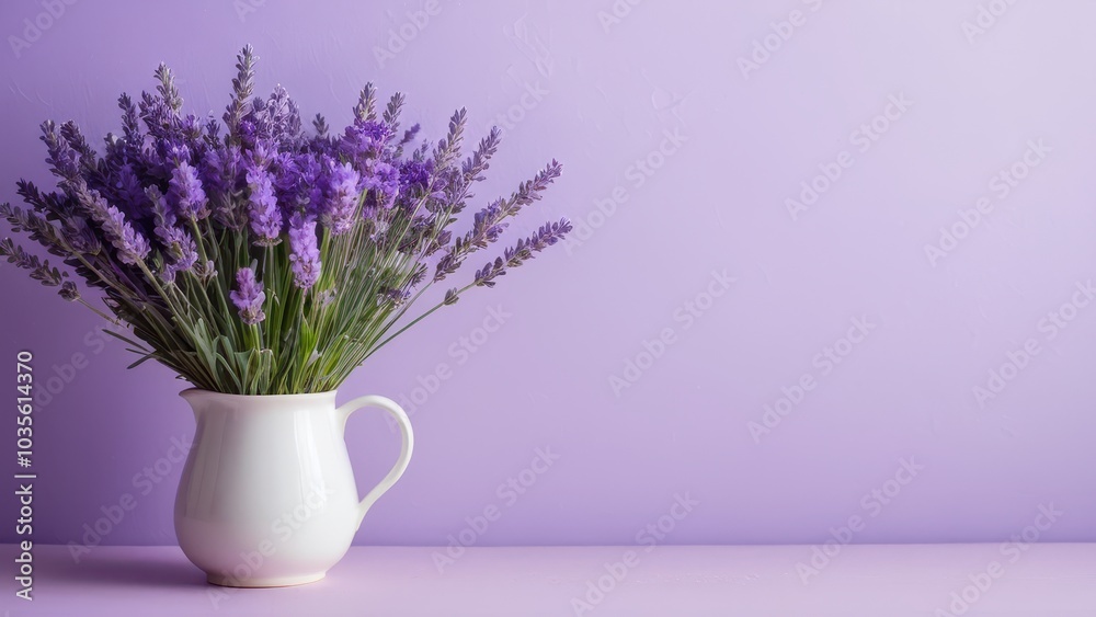 Fototapeta premium Immerse yourself in the calming effect of a lavender pastel purple aesthetic background, enhanced with delicate lavender flowers, offering a dreamy and tranquil visual experience