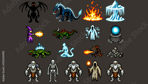 Set of RPG Fantasy Creatures with Fire and Ice Powers