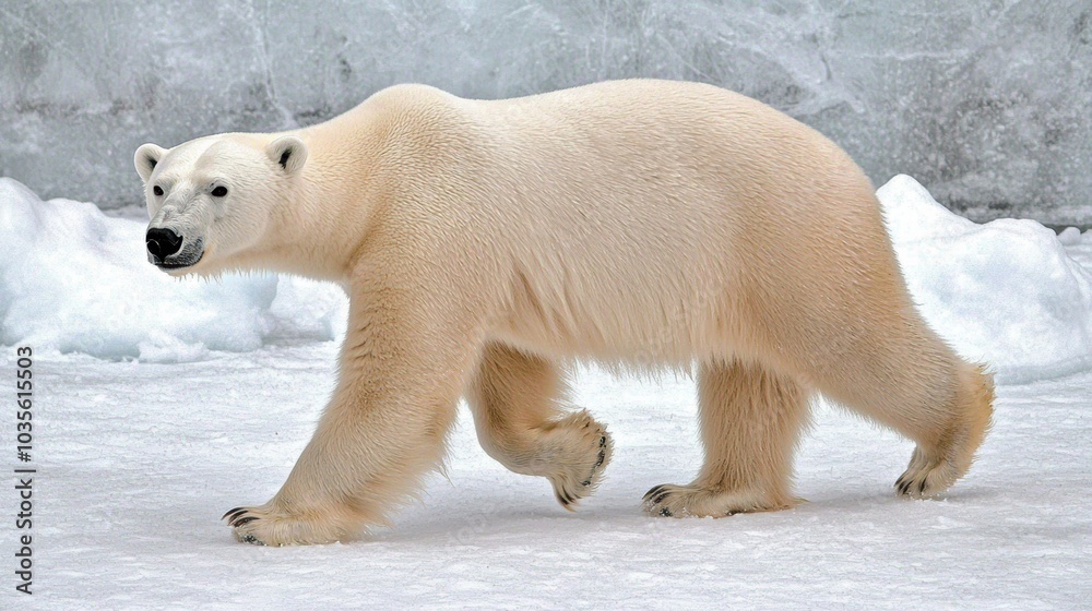 Powerful Polar Bear Roaming on Icy Arctic Tundra Landscape Powerful Polar Bear Roaming on Icy Arctic Tundra Landscape