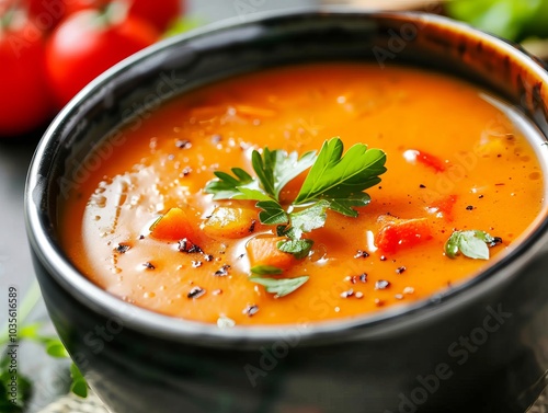 Nourishing Comfort: Close-up of Homemade Vegetable Soup in a Bowl on Table