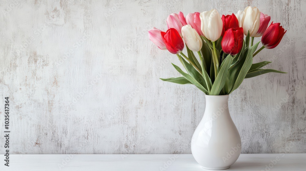 Beautiful Tulip Bouquet in Modern White Vase Beautiful Tulip Bouquet in Modern White Vase