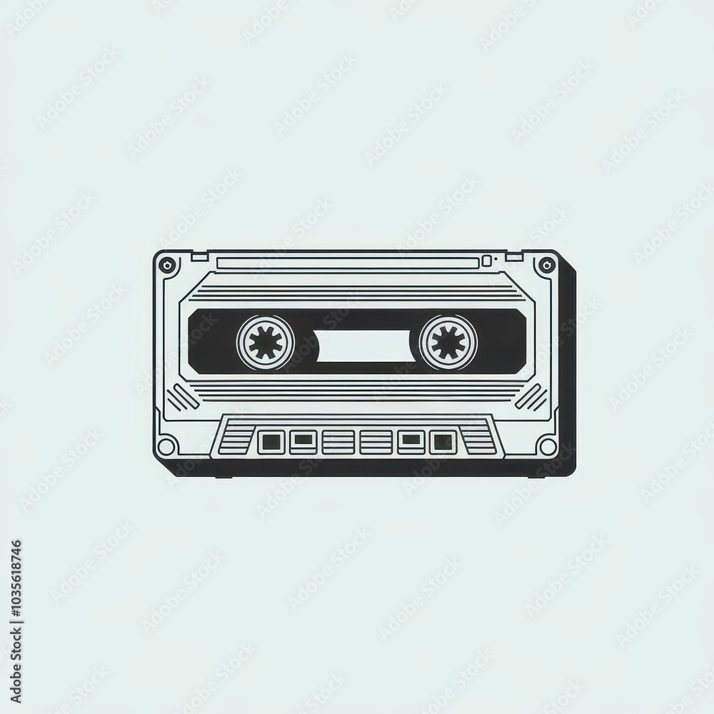 Fototapeta premium Retro cassette tape illustration capturing the nostalgia of analog music in a modern design context perfect for vintage enthusiasts and music lovers