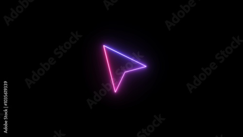 Neon mouse cursor arrow icon cyan pink and purple color glowing animated black background.