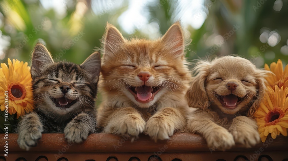 adorable cats and dogs playfully hanging their paws over a bright cheerful website banner creating a friendly atmosphere perfect for social media engagement