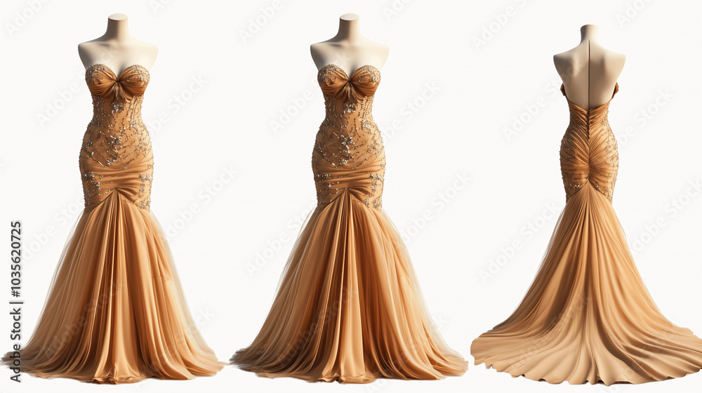 comprehensive mockup of a strapless gungaree full dress in diverse styles, highlighting the elegance in front and back views, on a transparent backgrounds comprehensive mockup of a strapless gungaree full dress in diverse styles, highlighting the elegance in front and back views, on a transparent backgrounds