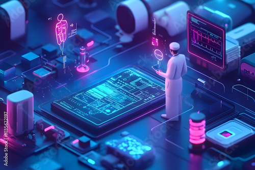 Doctor with digitalized patient data representing innovation in medical technologies.