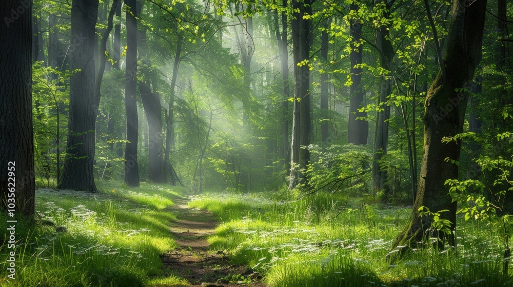 Fototapeta premium Sunbeams Through the Woods