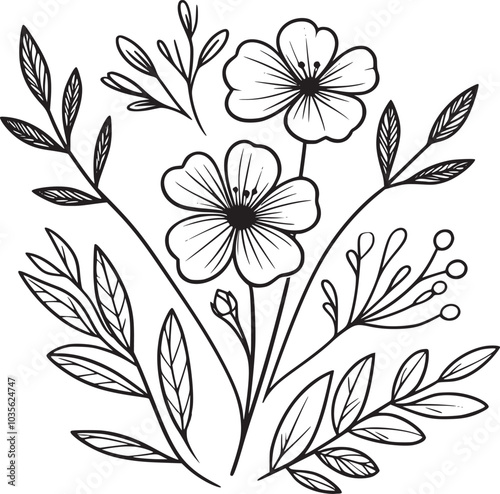 This is an illustration of flowers in a simple and modern line art style.