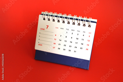 Monthly calendar template for the new year 2025 desk calendar,on red background