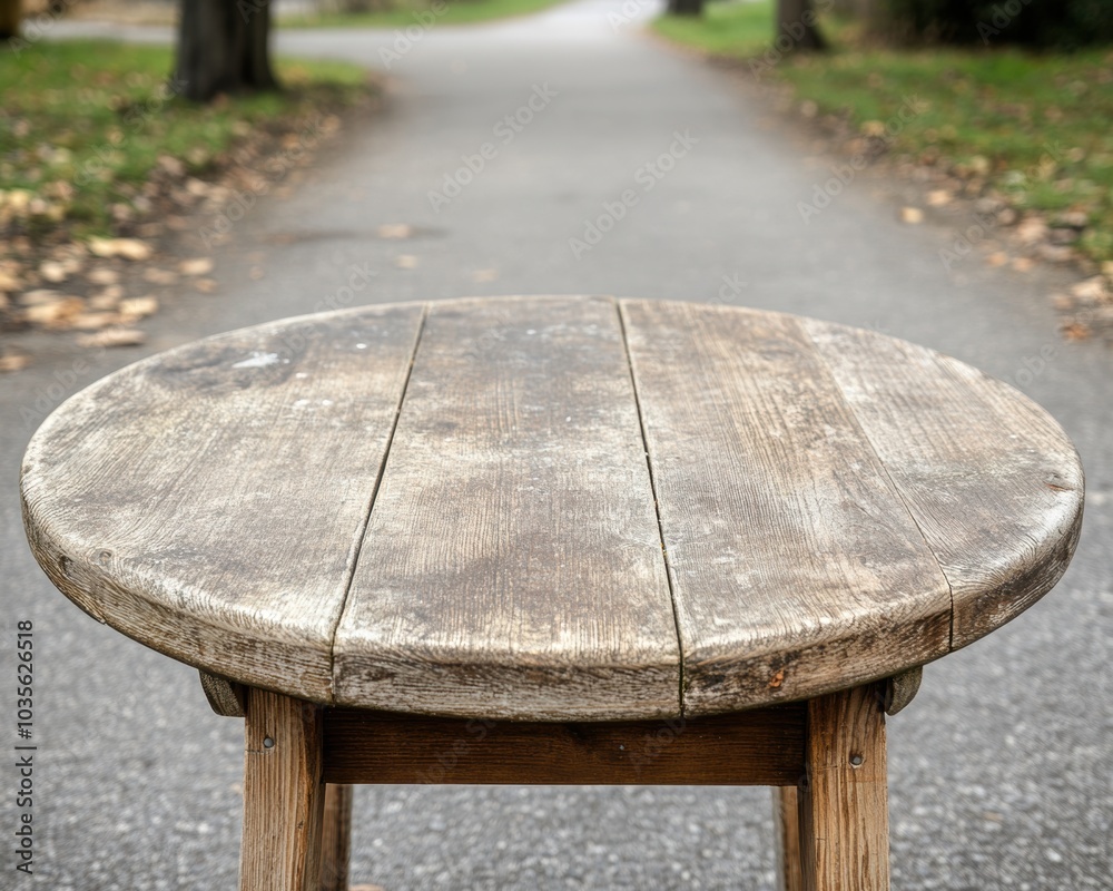 Fototapeta premium Wooden table that is sitting on the side of the road - Outdoor