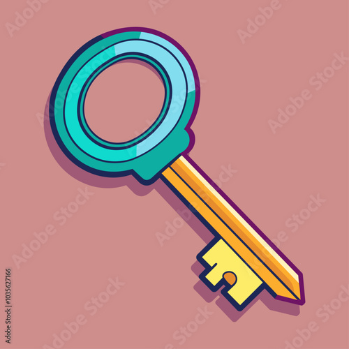 Vibrant vector illustration of a colorful key with bold outlines and modern design, perfect for security, technology, or creative concept use.